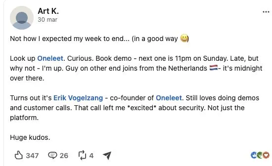 Screenshot excerpt of Artemiy Kondratiev’s original LinkedIn post